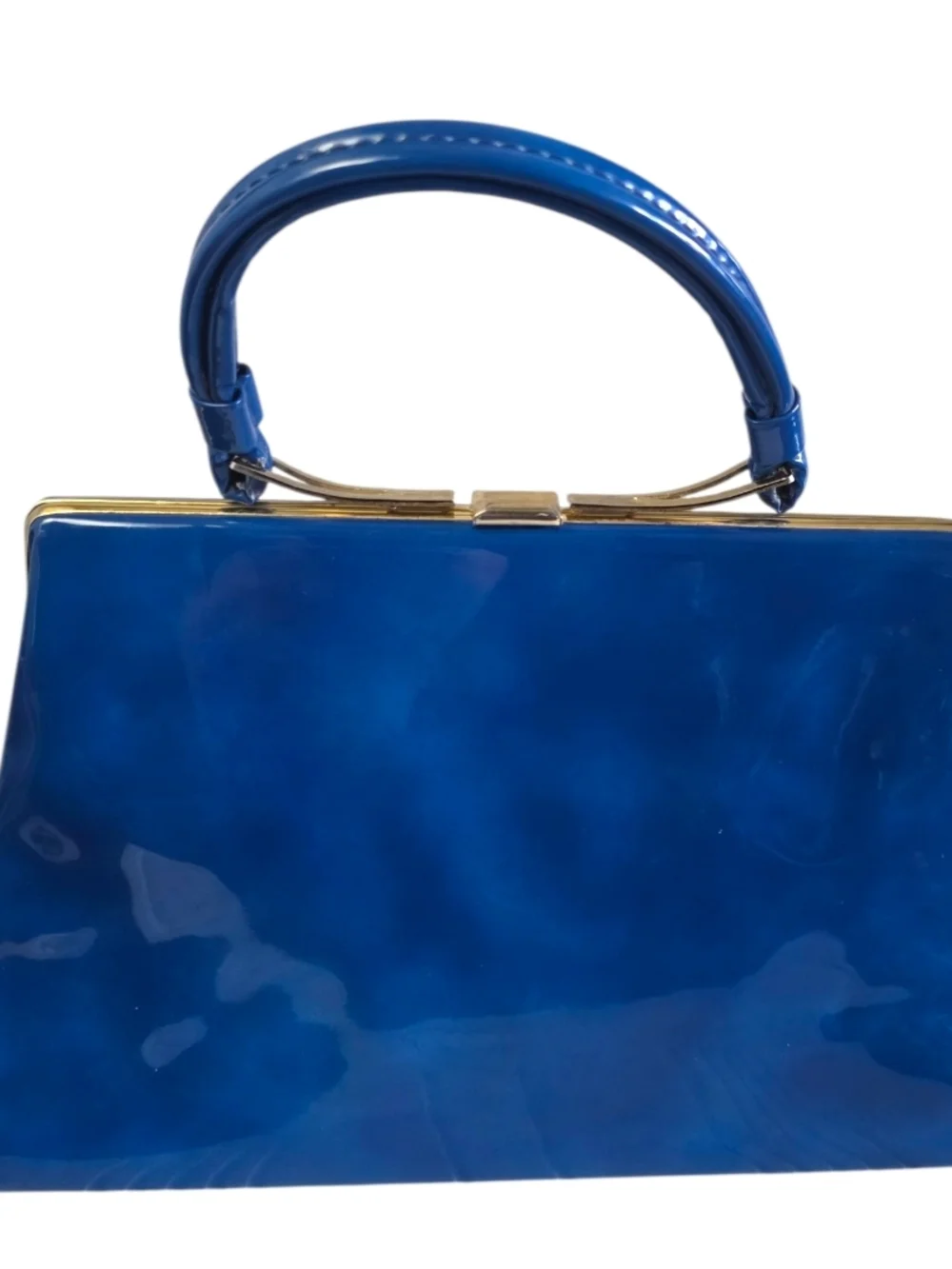 Vintage 1960s Dover Royal Blue Patent Leather Satchel Rare Structured Handle Top
